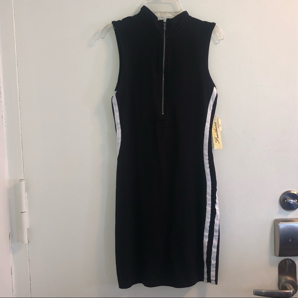 Black Bodycon Dress with Stripes on Side